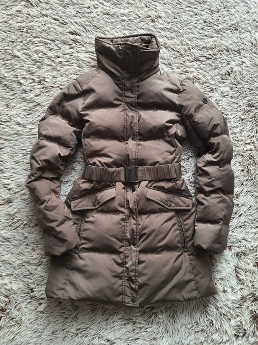 Oliwkowy puchowy płaszcz zimowy, ocieplany Esprit XS/34 real down