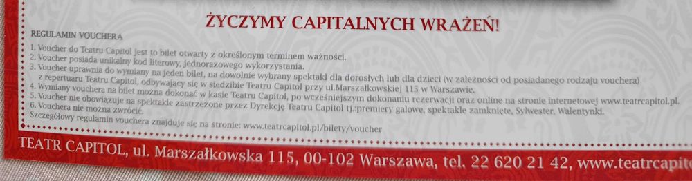 Voucher bilet do teatru CAPITOL