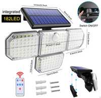 Halogen Lampa Uliczna Panel Solarny X4 LED Czujnik Ruchu + PILOT