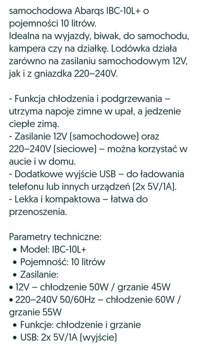 Lodówka samochodowa turystyczna  10 l 12 v i 220 v rezerwacja