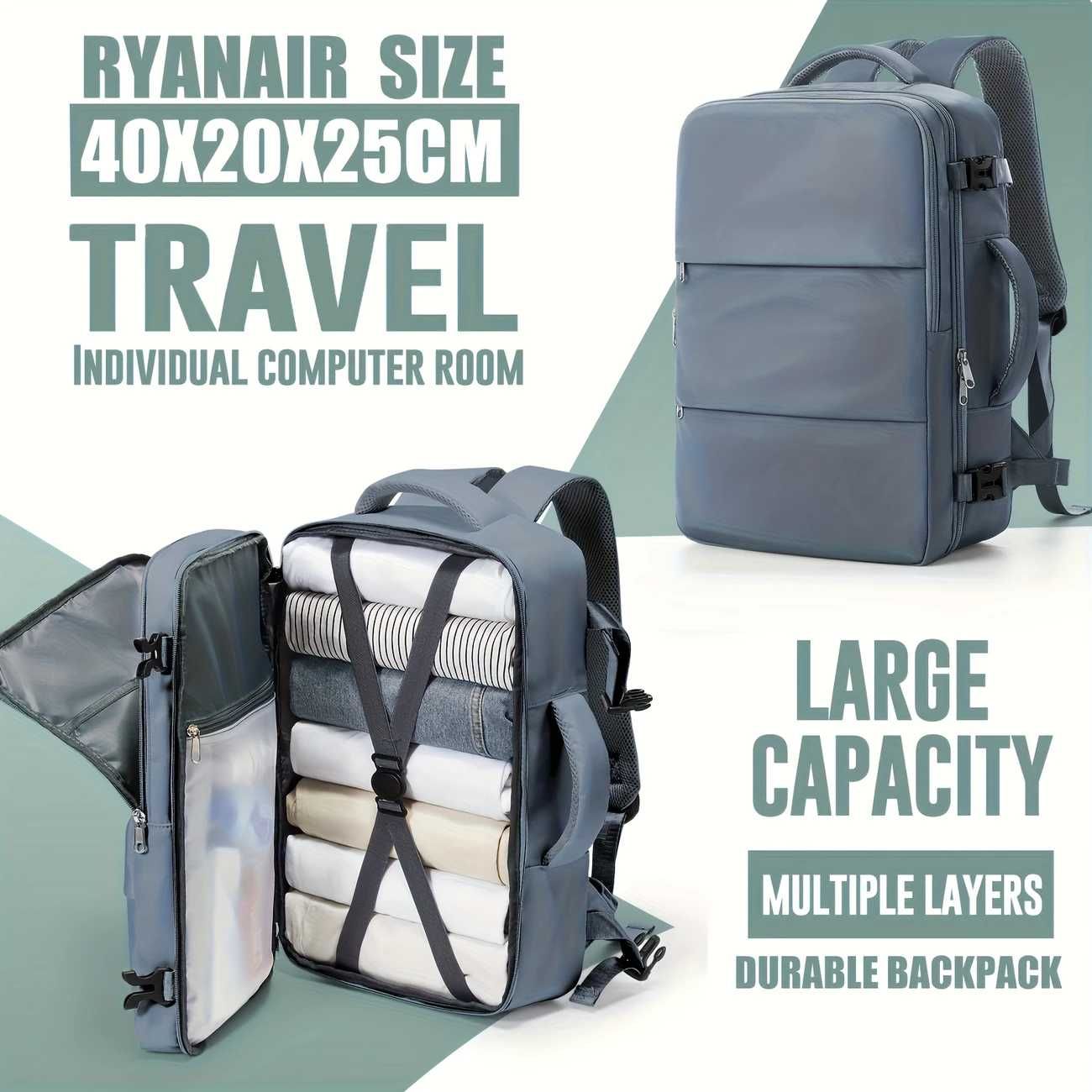 Novos modelos e tamanhos. Mochilas de viagem "Low Cost". Novas