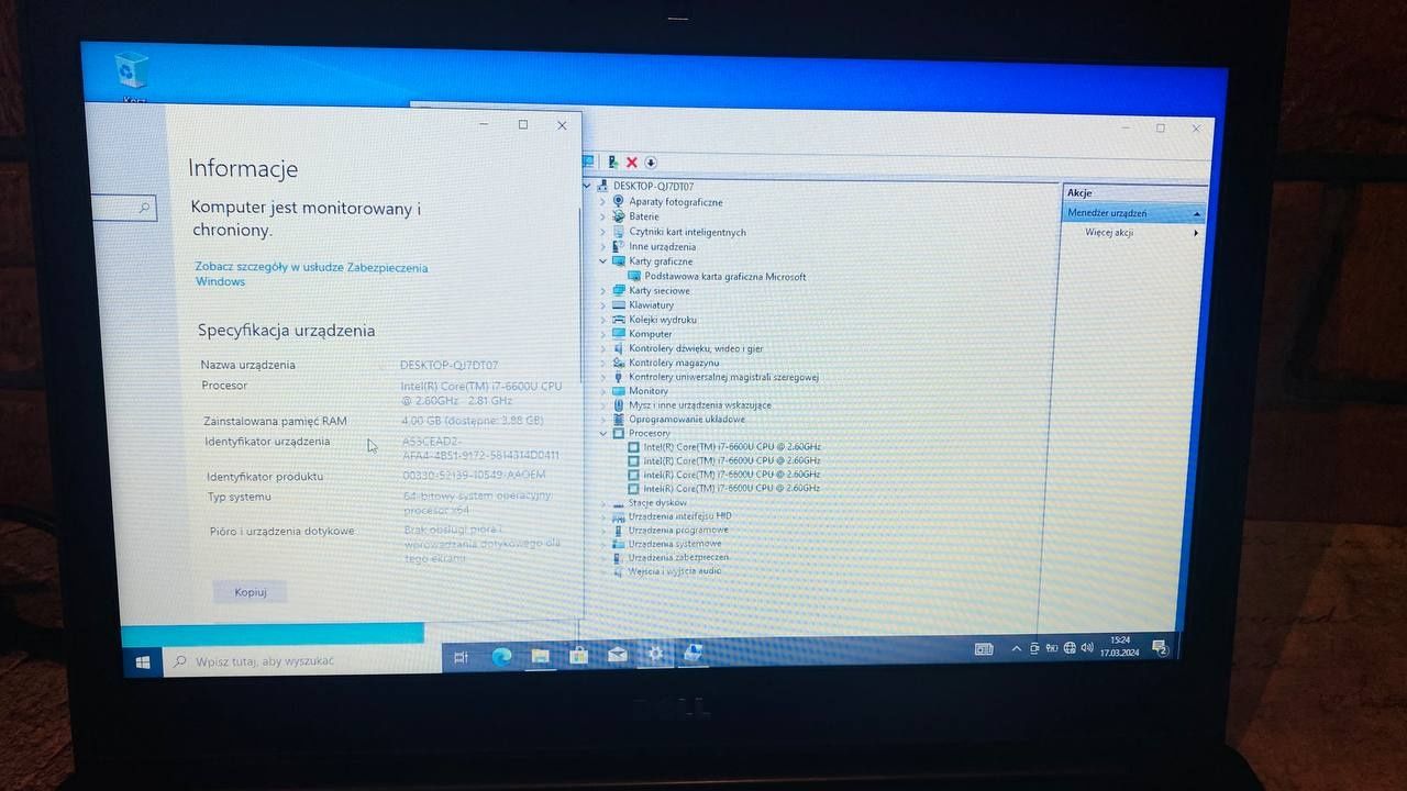 Sprzedam biznesowy laptop Dell Latitude 7280 i7/SSD 256GB/4GB DDR4