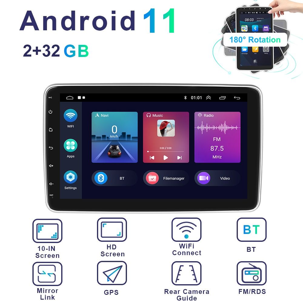 Rádio 1din rotativo android 11 2/32GB GPS WiFi Carplay HiFi SELADO