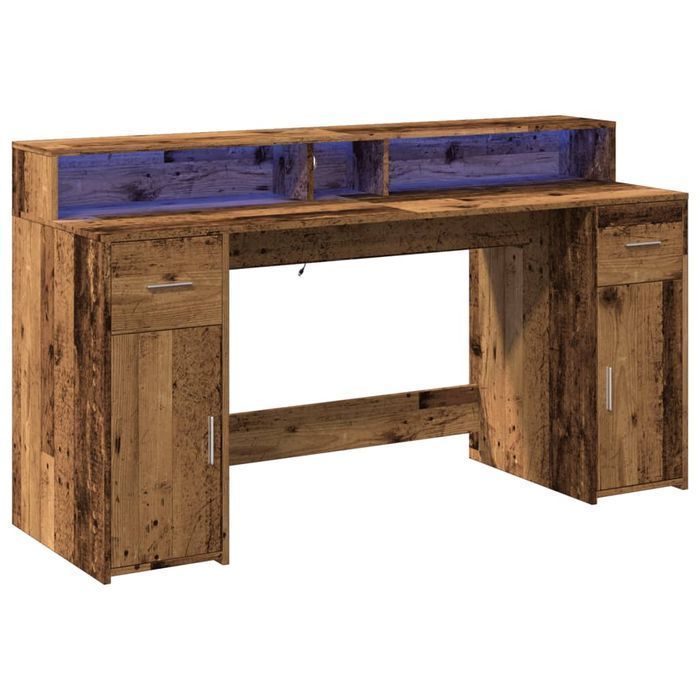 Vidaxl Biurko Z Podświetleniem Led, Stare Drewno, 160X55X91 Cm