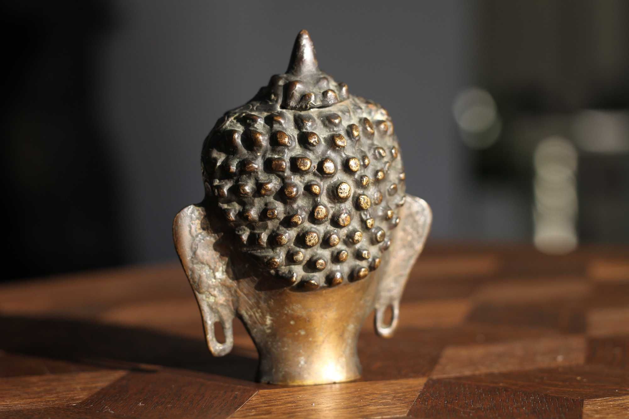 Stara figurka rzeźba Indie hinduska głowa mosiądz 11 cm