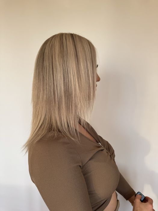 Женский парик натуральный волос блонд с имитацией кожи головы