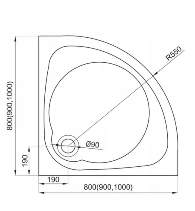 Brodzik półokrągły biały nowy 90x90x5