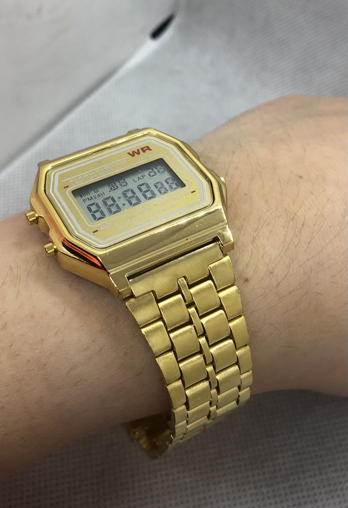 Złoty zegarek na bransolecie vintage unisex elektryczny old sql vintag