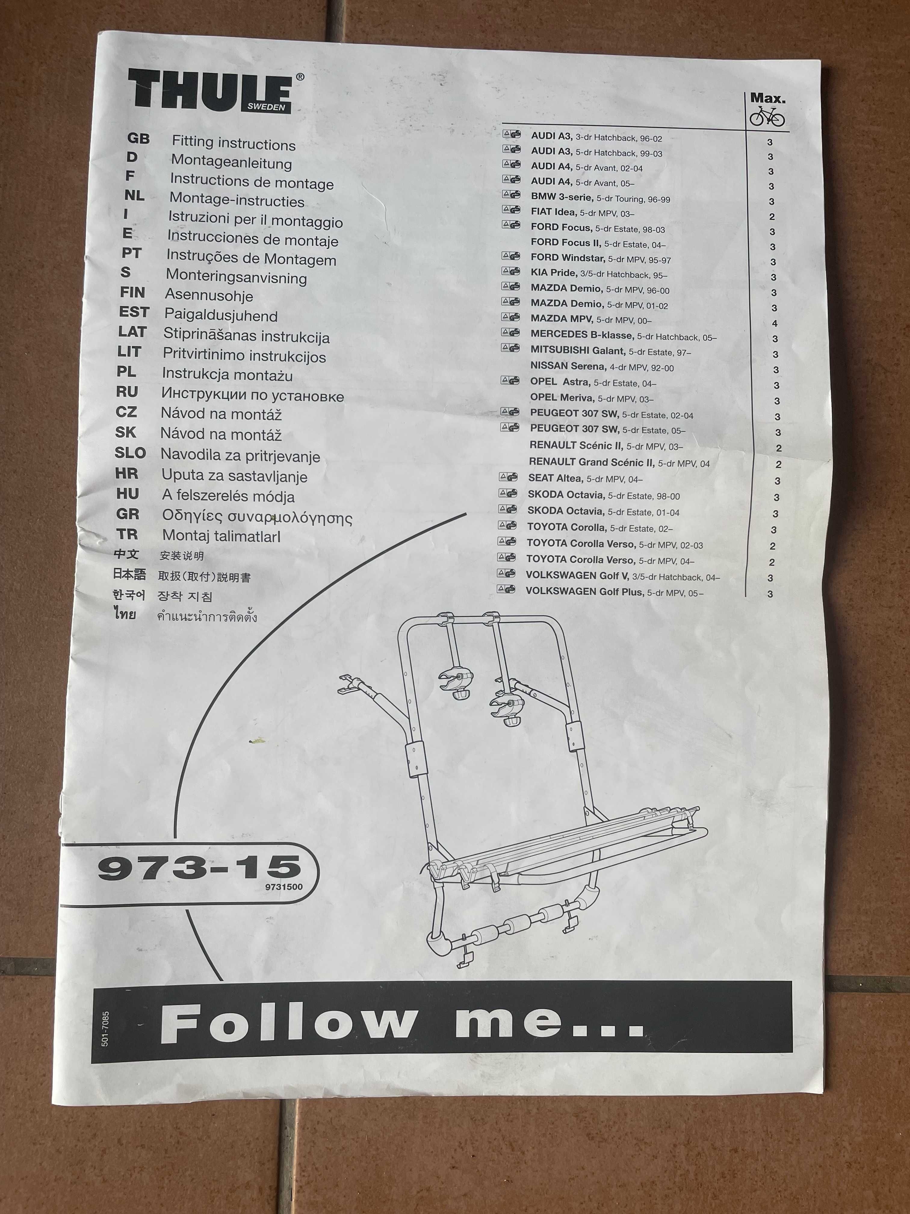 THULE Backpac 973 uchwyt bagażnik na 2-4 rowery na klapę