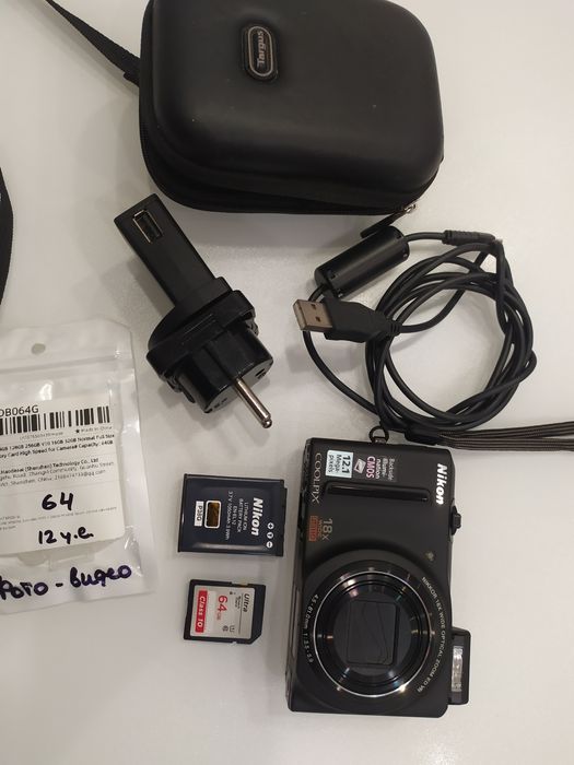 Фотоаппарат NICON COOLPIX S9100 в комплекте 64 гиг карта.