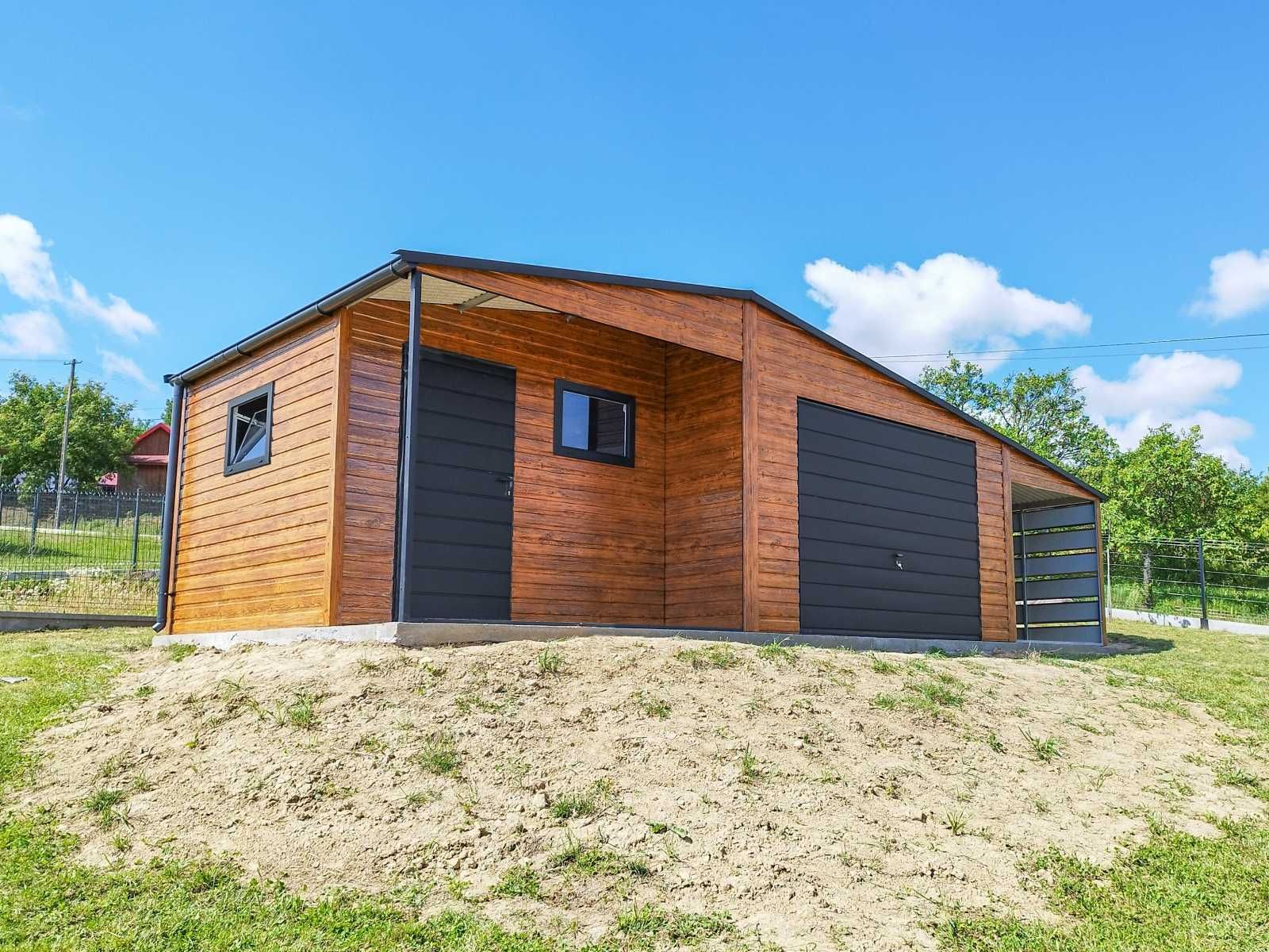 Garaż blaszany 6,5x5 z wiatą 2,5m i pom, gospodarczym, winchester