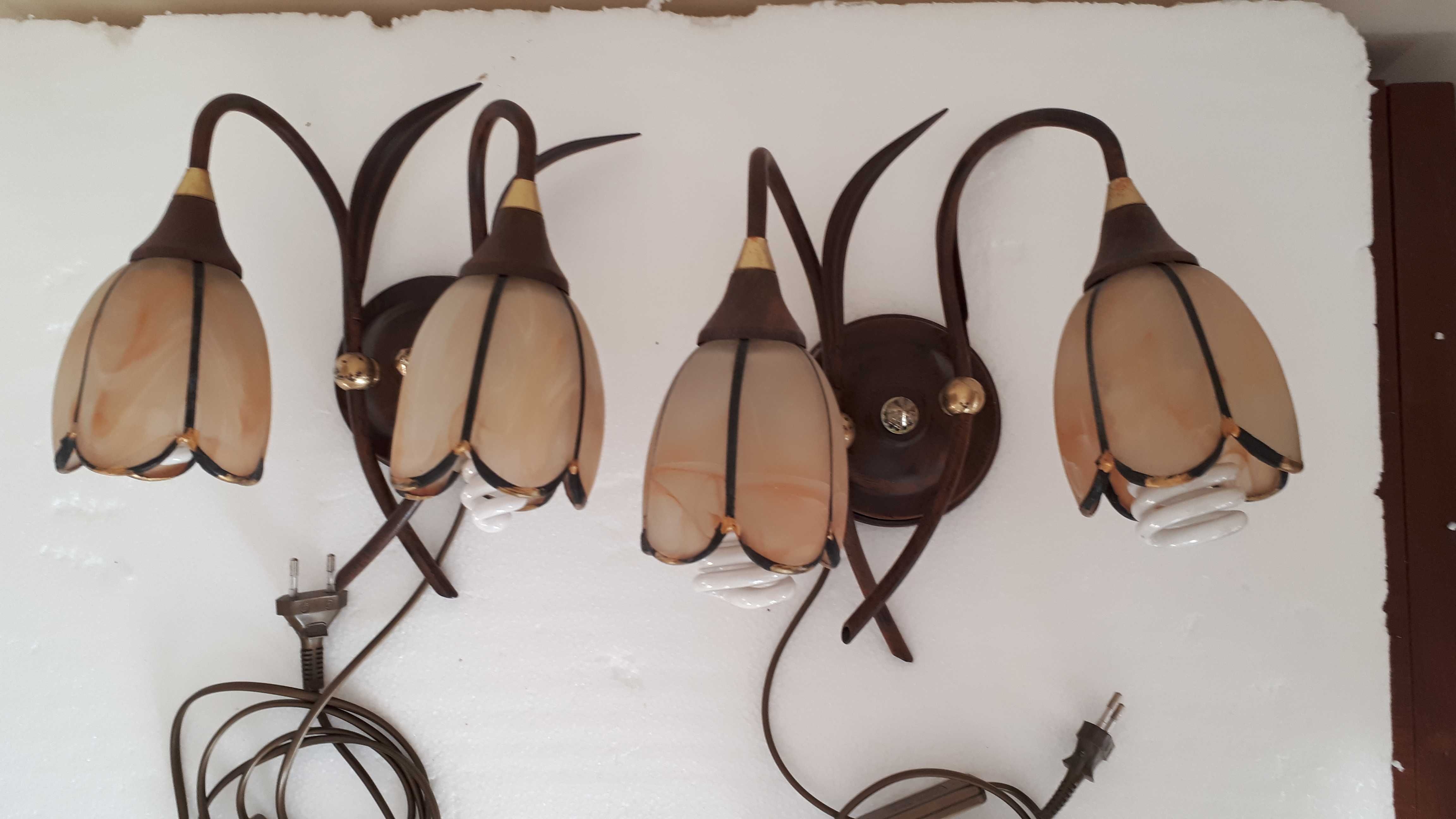 lampa sufitowa, 2 lampy ścienne z kablem, lampa stołowa + żarówki