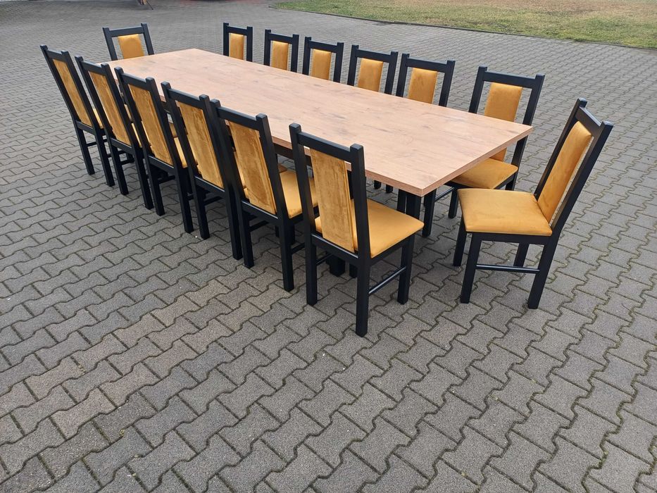 stół 244/314x103 + 14 krzeseł craft zloty k003 solidne krzesła mocne