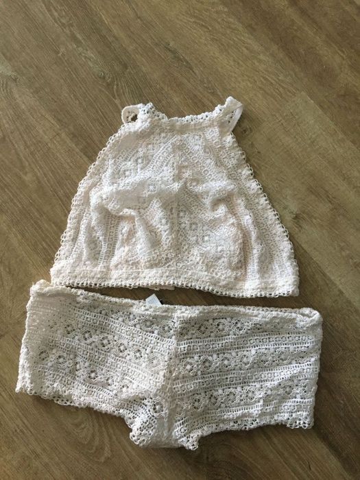 Szydełkowy komplet bielizny Bilbao ślubna pudrowy róż L/XL Etam