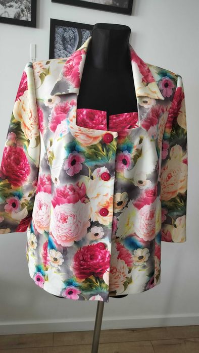 Marynarka żakiet damski 48 elegancki zgrabny wyrazisty wzór letni 4XL