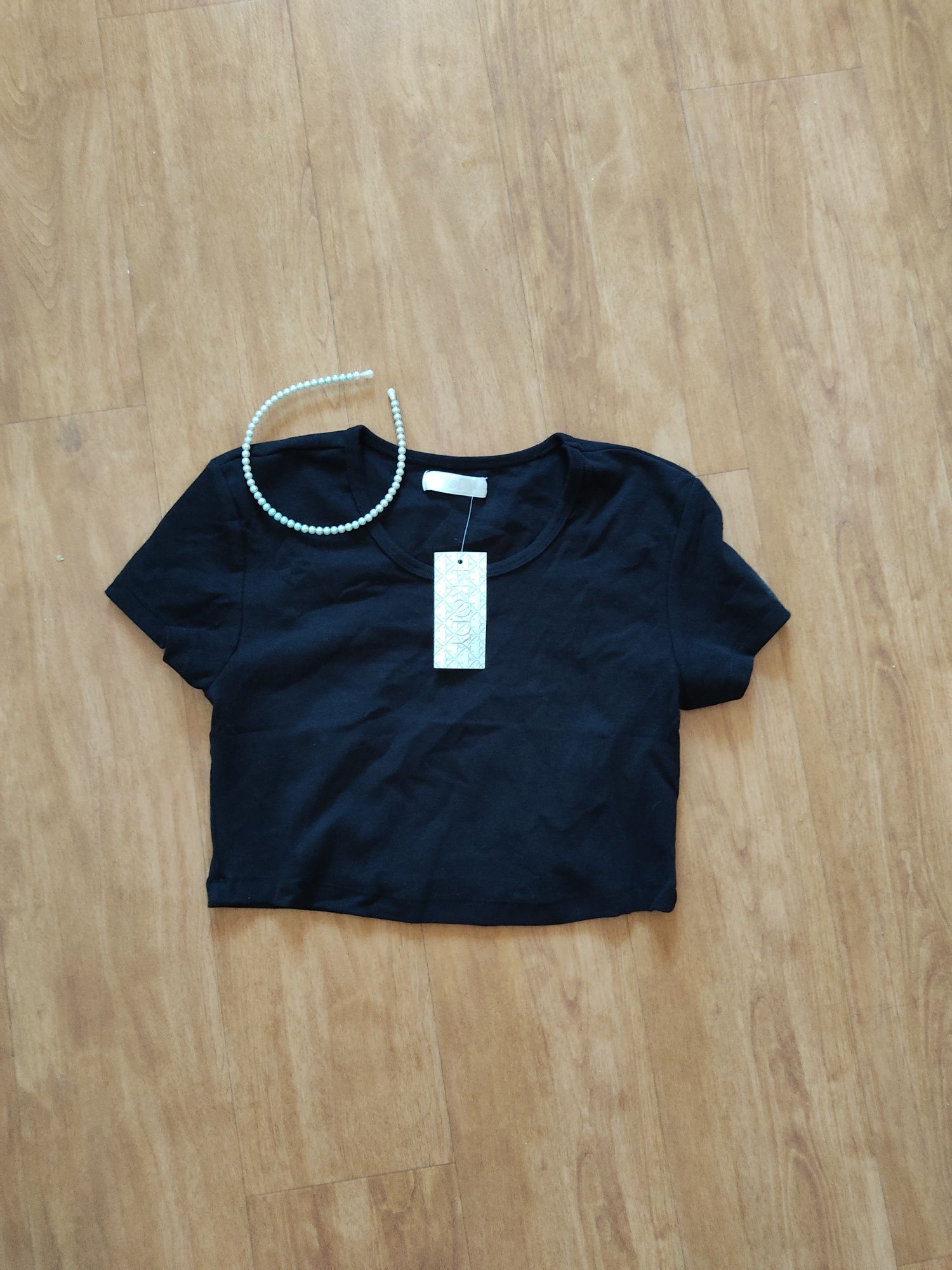 Czarny Basic Crop top M 38 bawełna  bluzka koszulka t-shirt