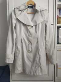 Elegancki biały, beżowy, wełniany z kaszmirem płaszcz, rozmiar S, 36