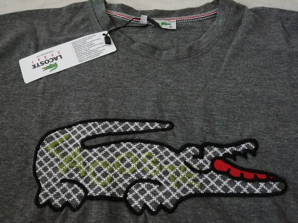 NOWA męska koszulka Lacoste t-shirt krokodyl bluzka szara XL