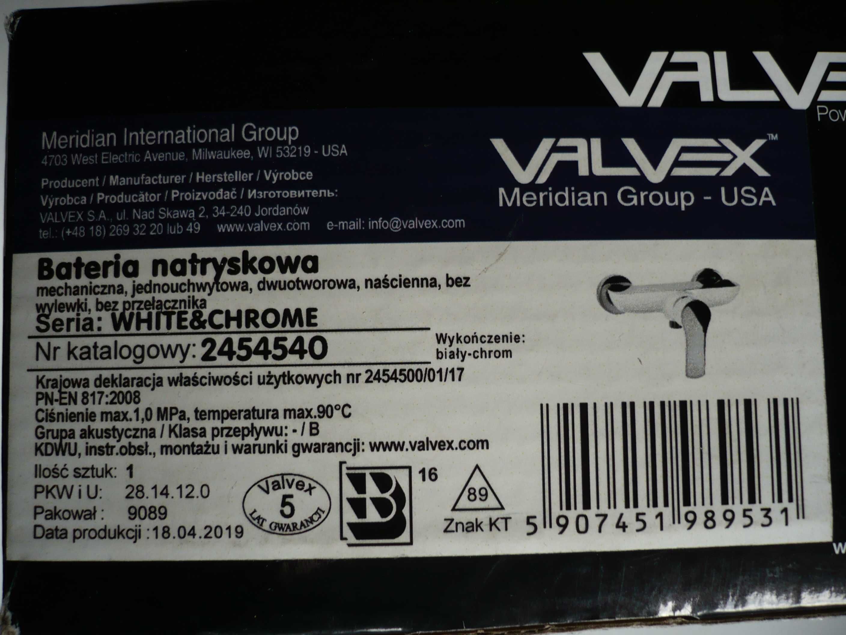 bateria prysznicowa natryskowa Valvex Biały - Chrom