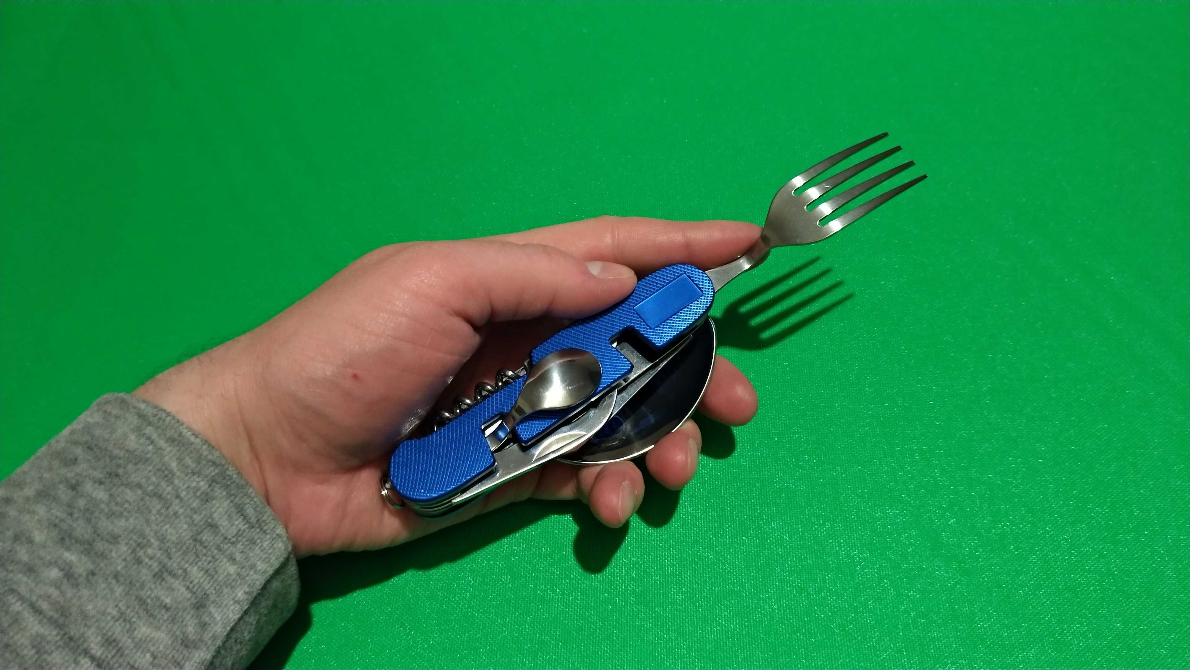 Нож походный с ложкой и вилкой (9в1) Blue