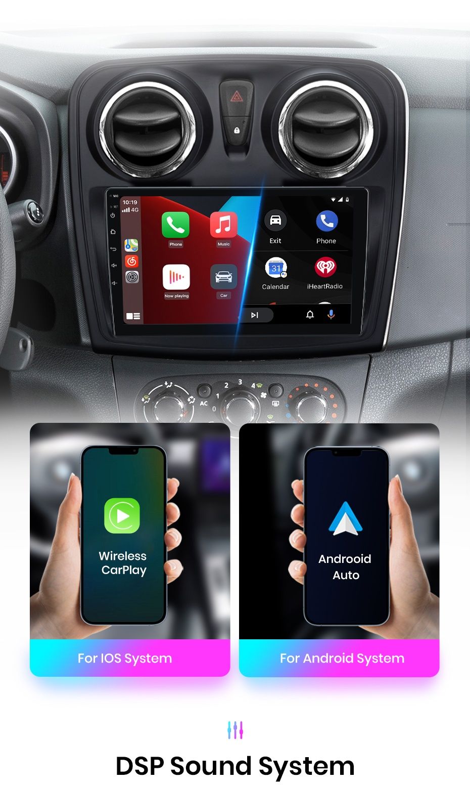 Rádio 9" Dacia Sandero e Logan 2012-19 android CARPLAY WIFI GPS Novo