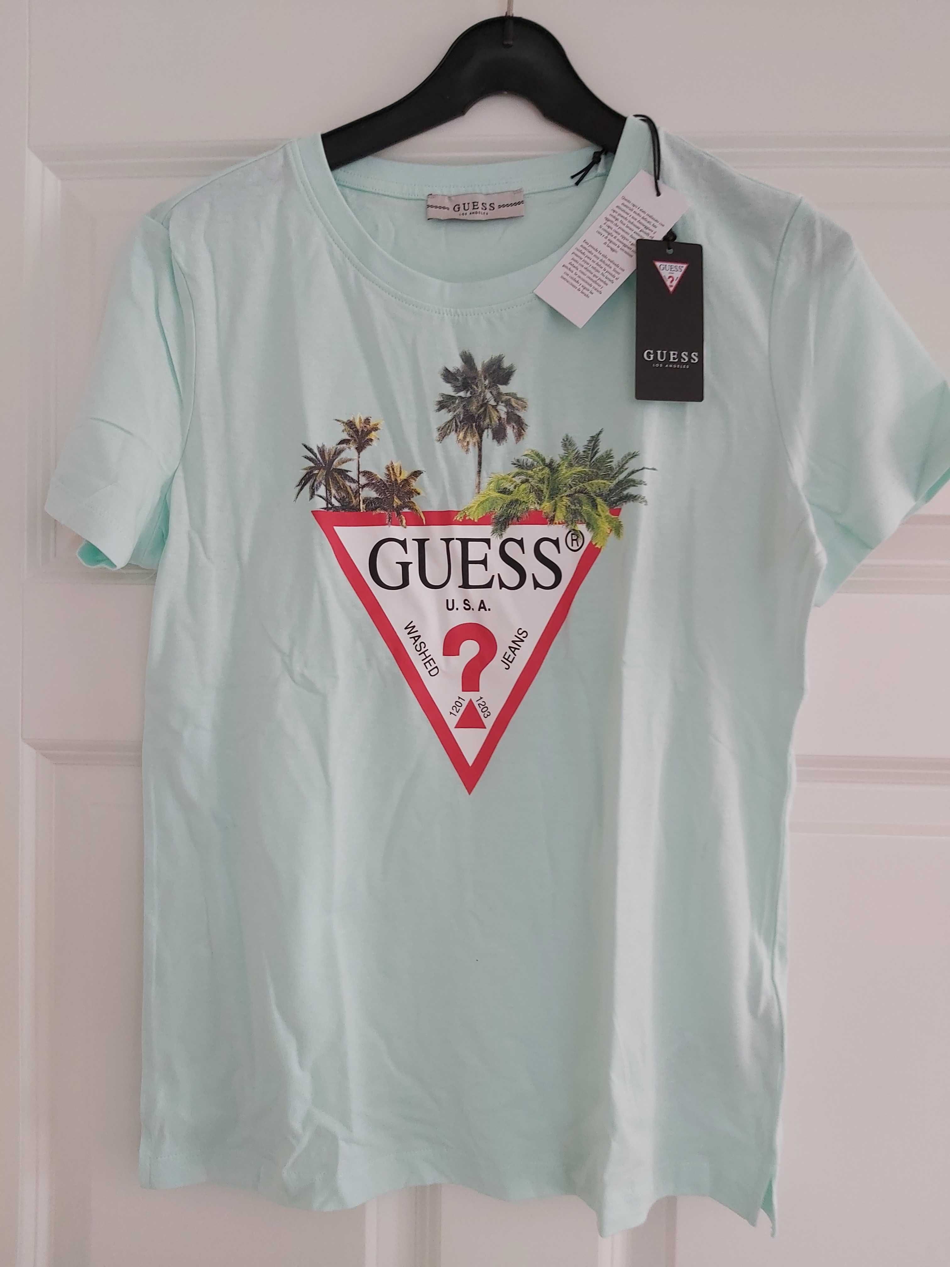 NOWY tshirt koszulka GUESS top M palmy miętowy