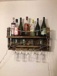 Półka loft barek na alkohol wino kieliszki deska opalana