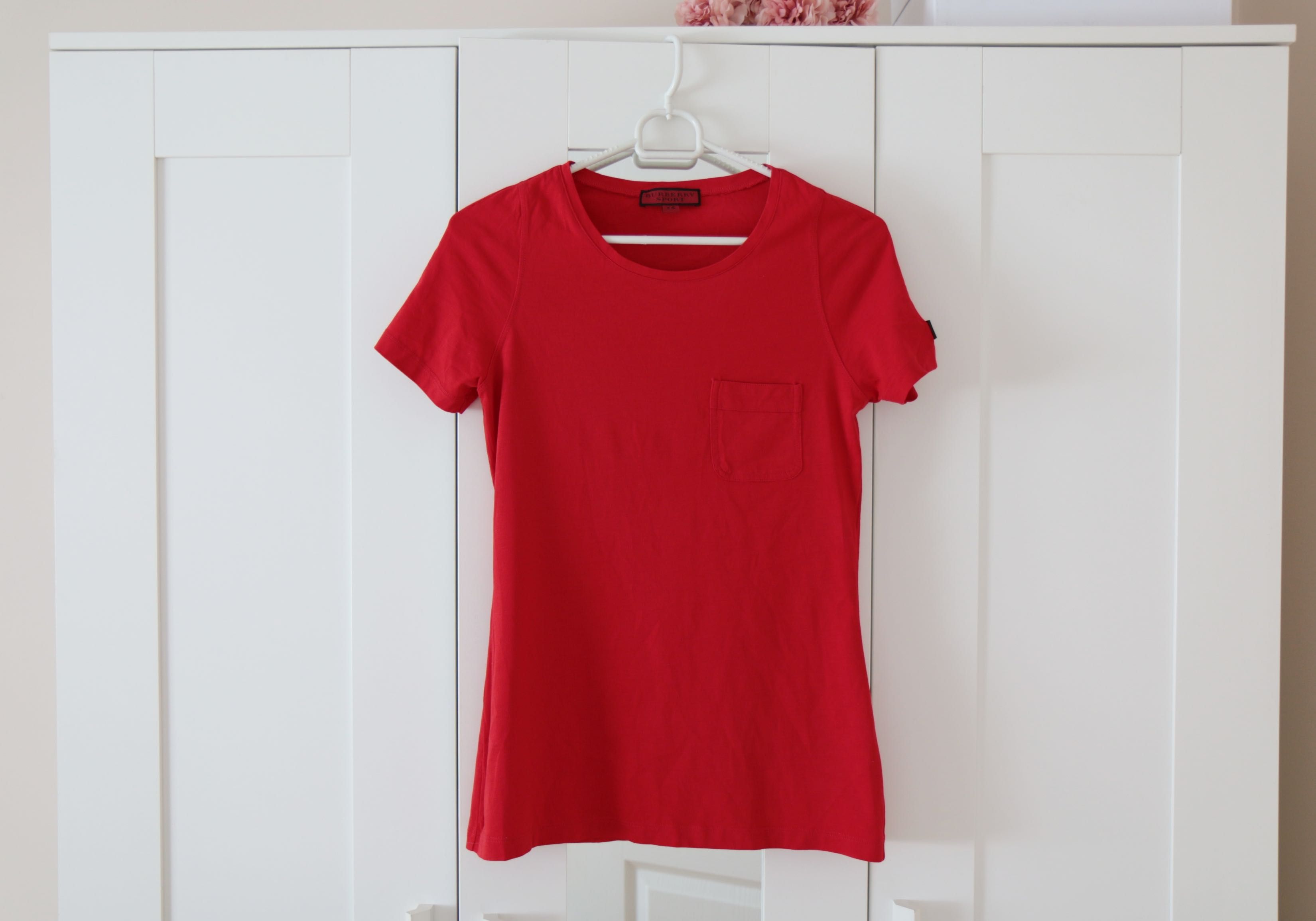Czerwony t-shirt BURBERRY SPORT XS logowana koszulka bawełna