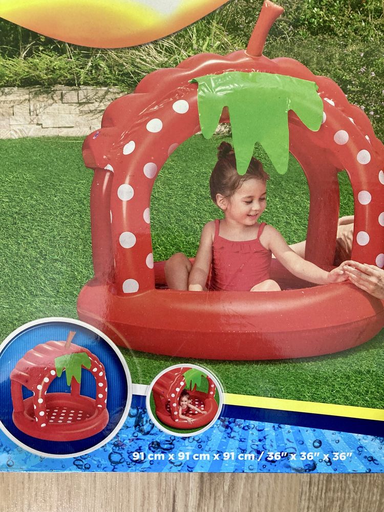 Basen z daszkiem truskawka Bestway basenik czerwony brodzik 91cm NOWY