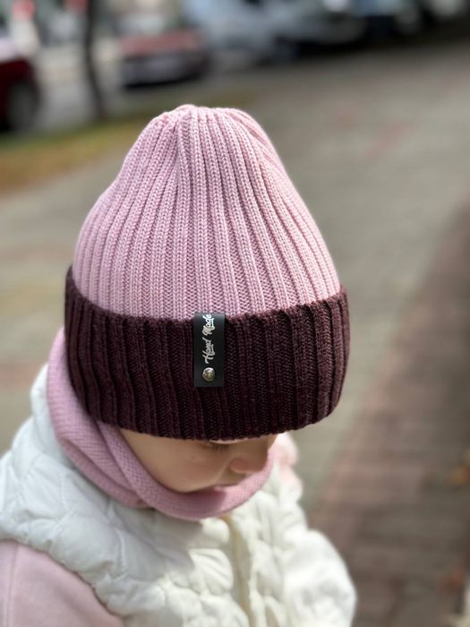 Zestaw czapka i komin na jesień z merino ręczna robota