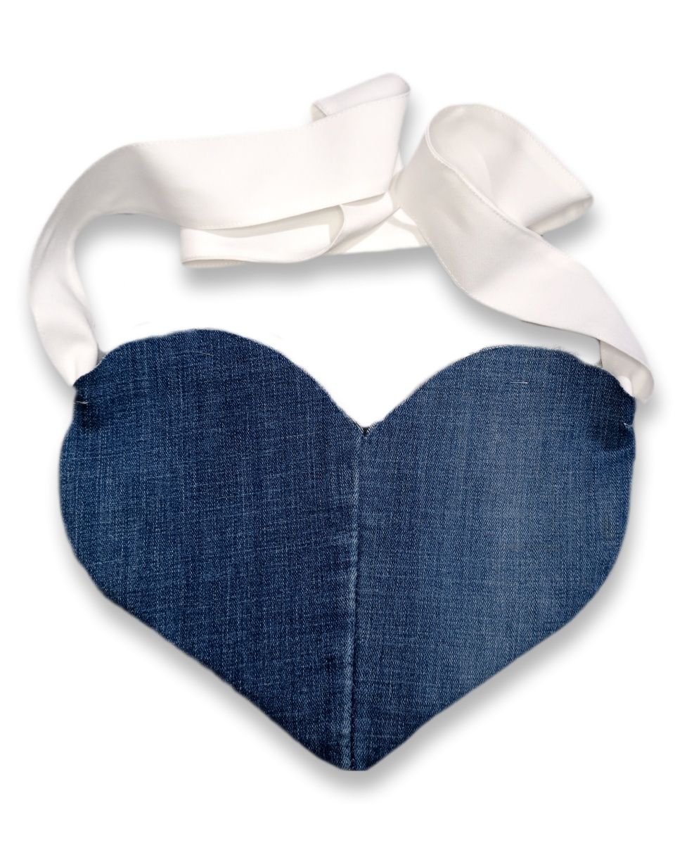 Torebka jeansowa serce na ramię z kokardkami heart denim bag  coquette