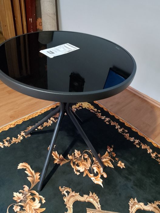 Stolik okrągły metal+szkło 70zł.