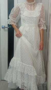 Плаття мереживо вінтаж,плаття біле ретро,плаття весільні ретро,сукня S