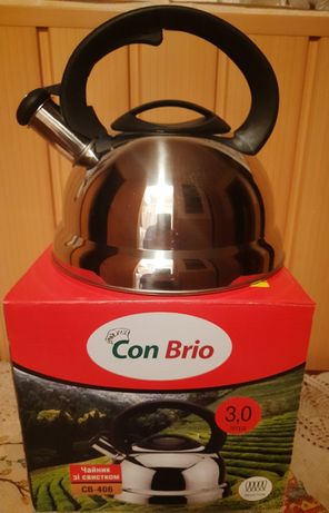 Чайник со свистком "CON BRIO", новый, 3 литра