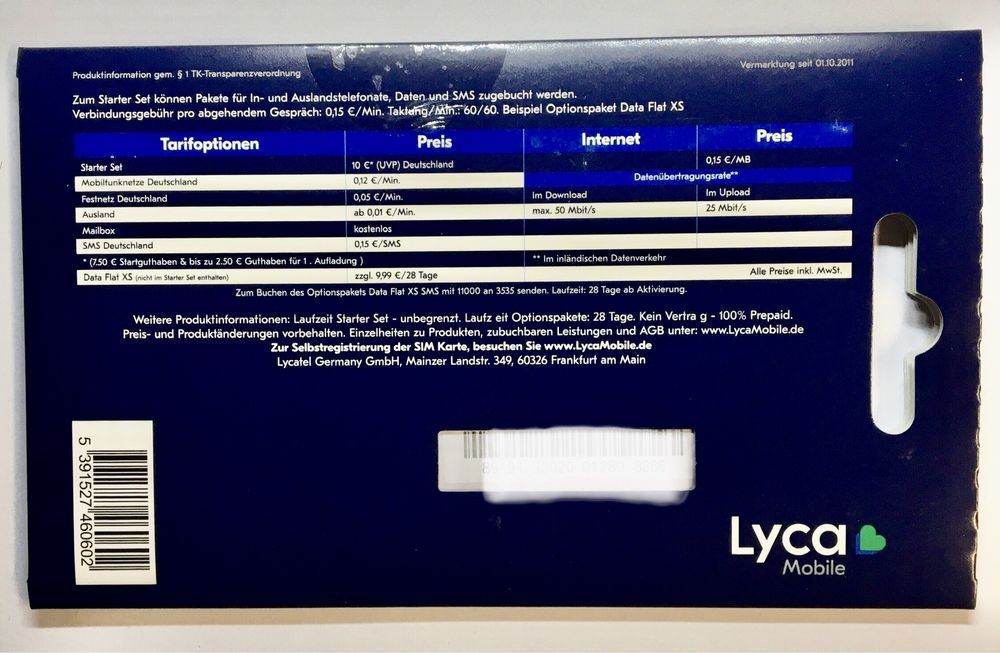 Lycamobile DE Prepaid SIM Karte Internet Flat Lyca Home and GO 120 GB