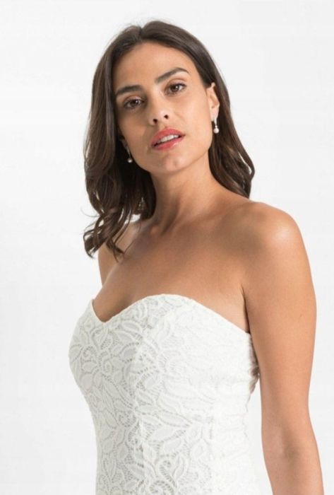 Wyprzedaż sukienka 32 34 śmietankowa koronka cywilny poprawiny panieńs