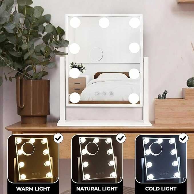 Lustro do Makijażu w Stylu Hollywood z Podświetlenie w 3 Barwach