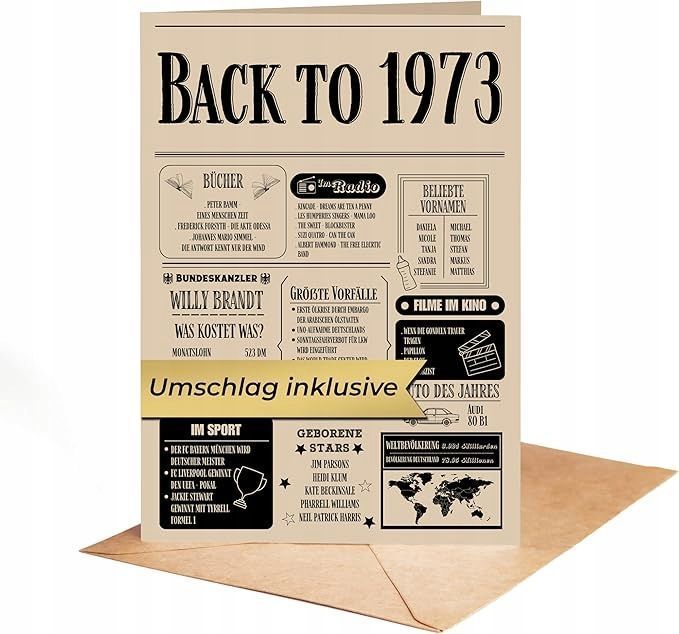 outlet kartka urodzinowa powrót do 1973r. retro dodatek do prezentu