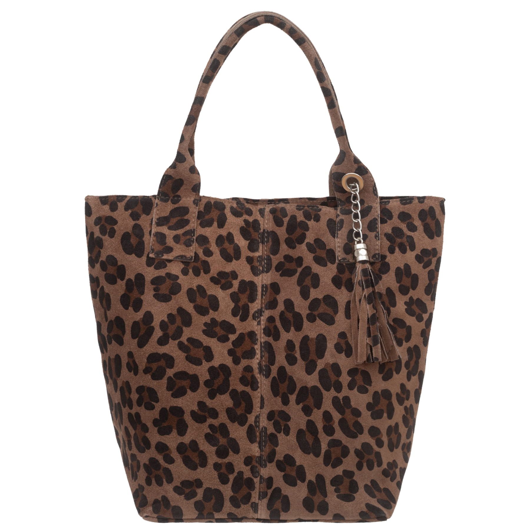 VERA PELLE torebka zamszowa shopper na ramię w panterkę V662 taupe