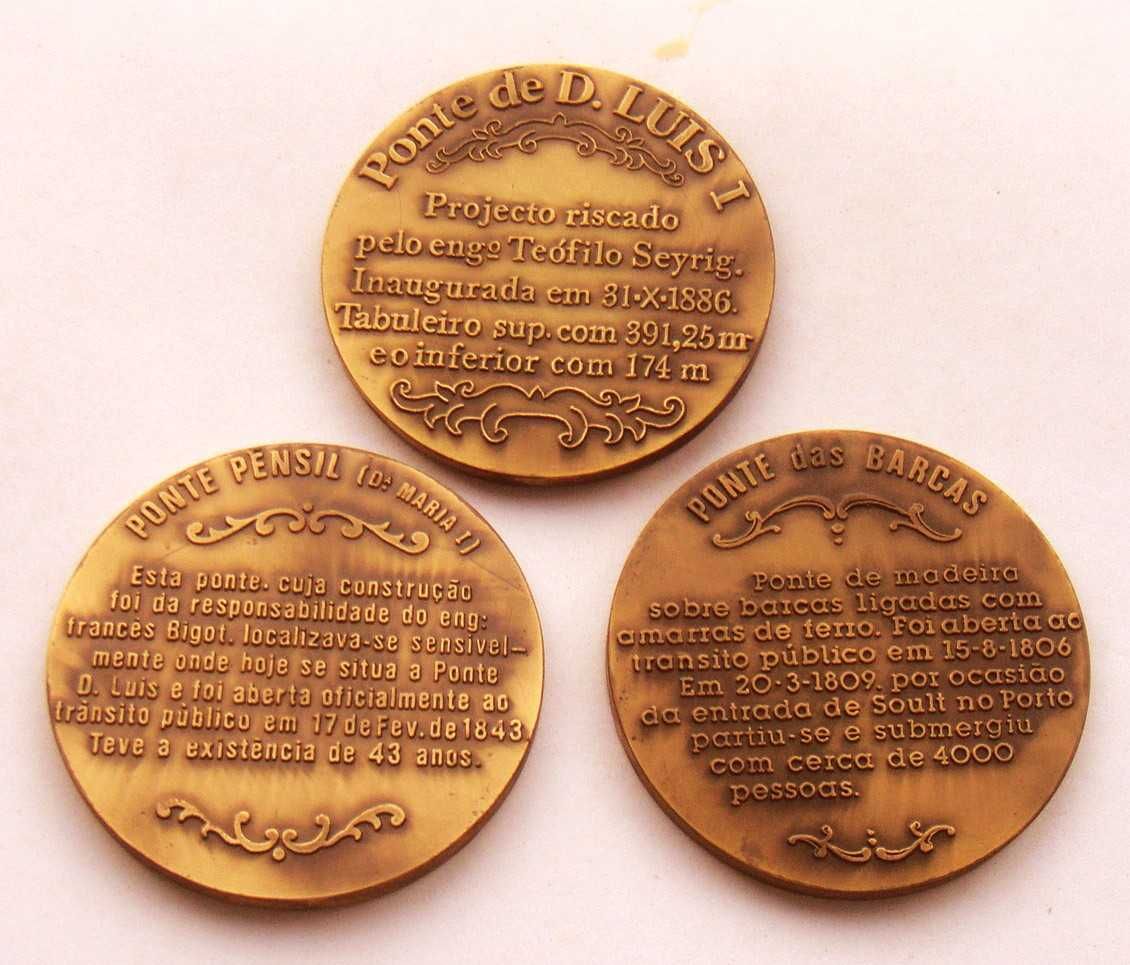 Conjunto de 3 Medalhas de Bronze da Ponte D Luís I, Barcas em Estojo