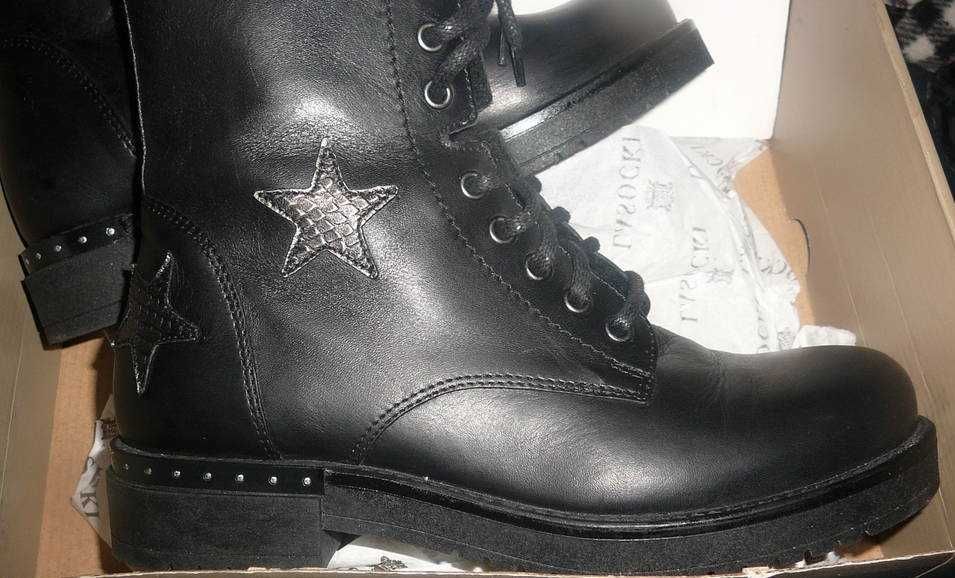 zestaw : tenisówki czarne   37   + Nowe trapery  glany skóra