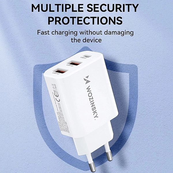 Ładowarka sieciowa Wozinsky CWCUCW 30W USB-C / 2 x USB-A - biała