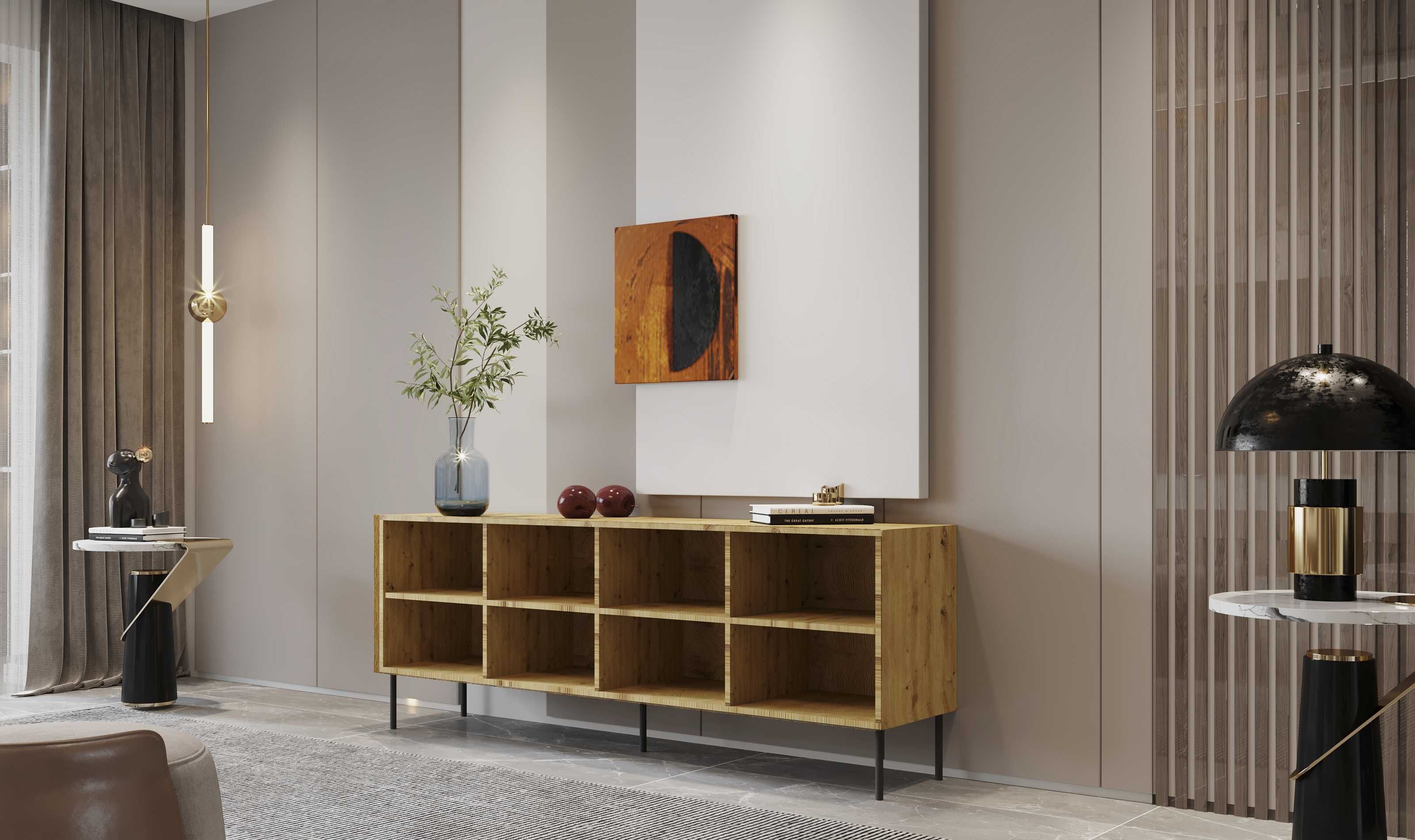 Komoda mdf ryflowana DĄB ARTISAN Duża Pojemna Szafka 160cm do sypialni