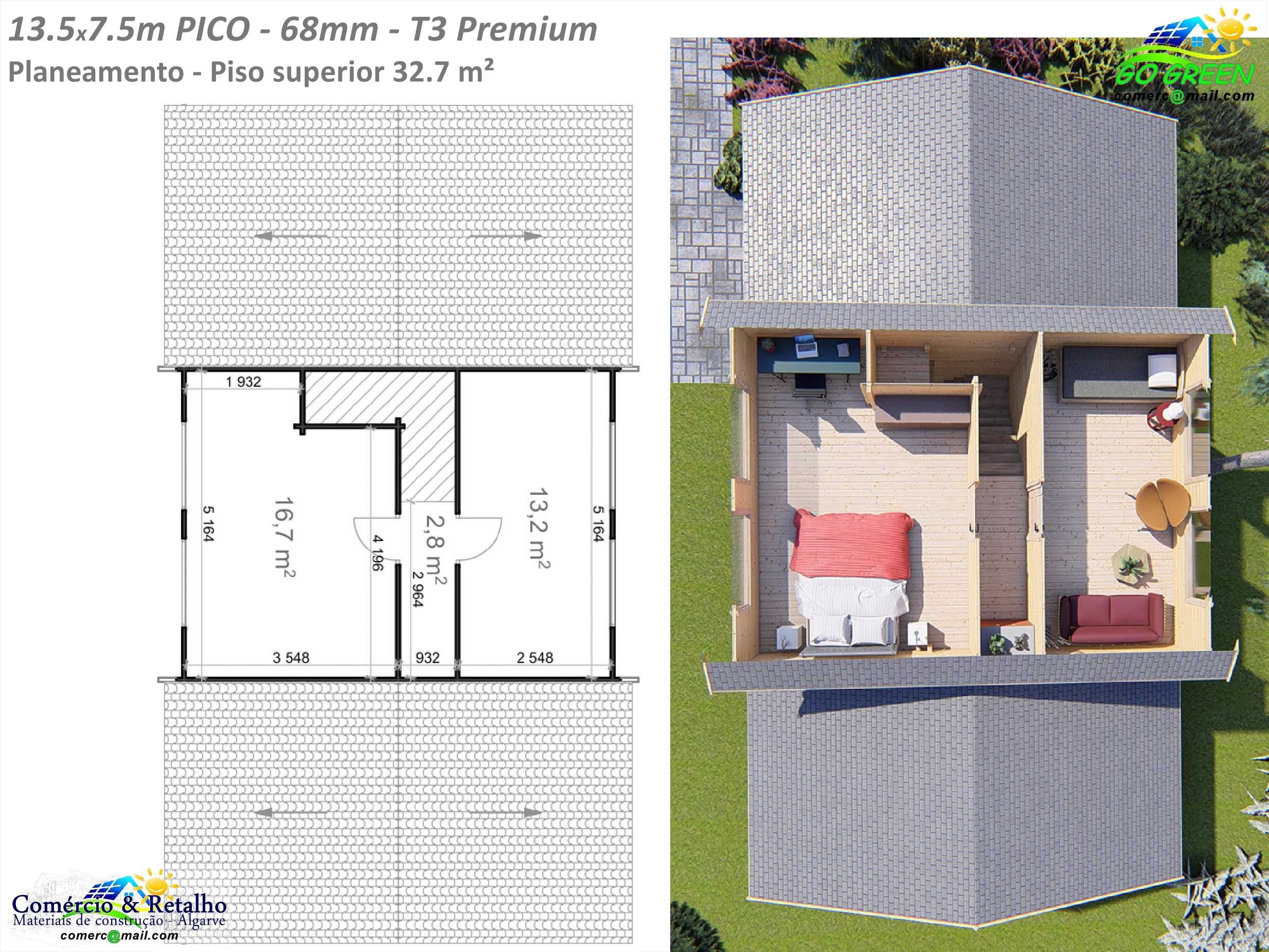 Casa madeira PICO Sweden T3  109.4 m² - Pré-fabricada - Opção licença