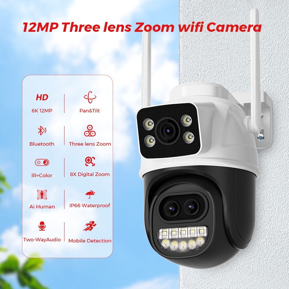 12мп уличная WiFi камера уличная 3 объектива iCSee o-kam pro