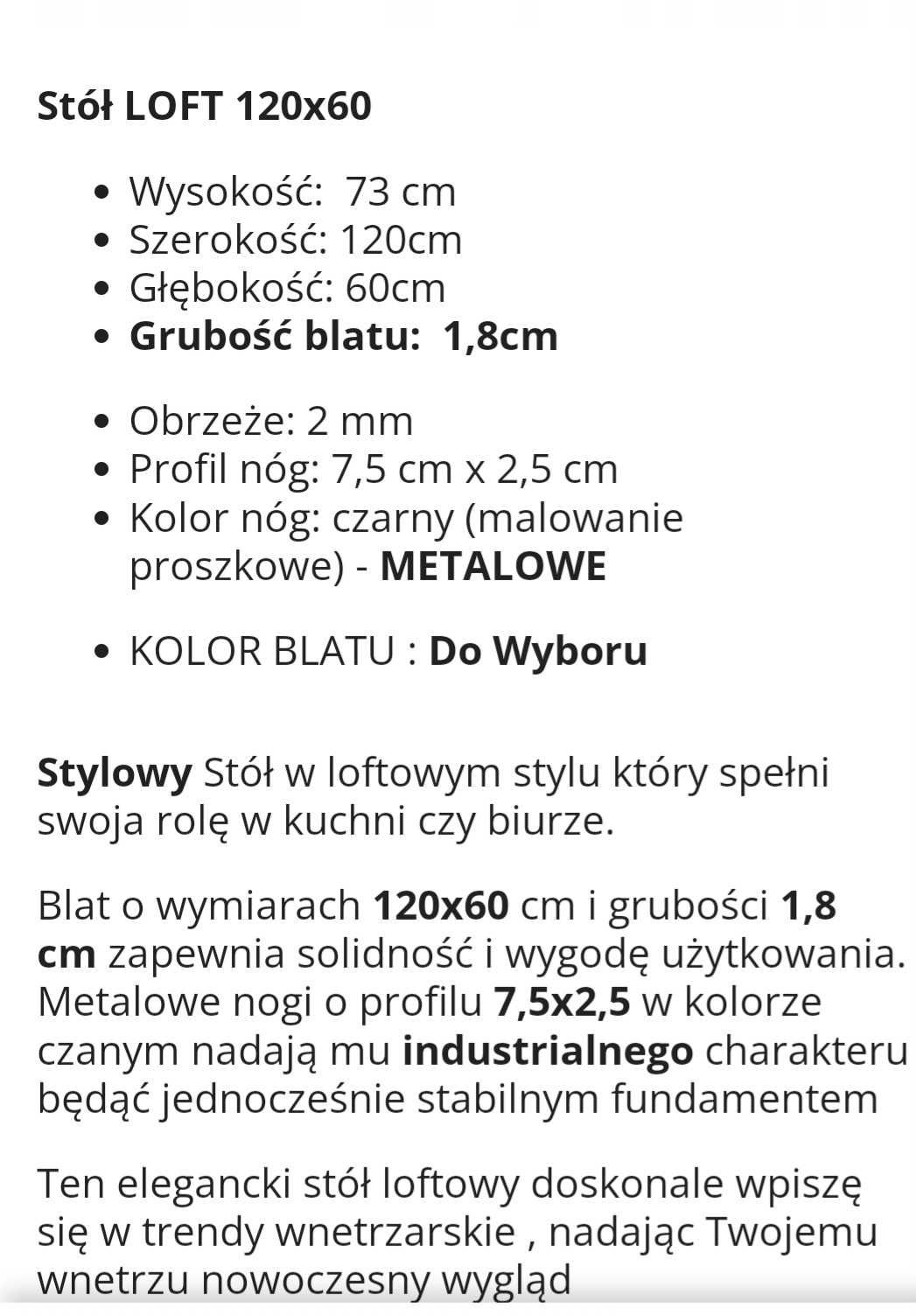 Stół  kuchenny do jadalni salonu nowy loft