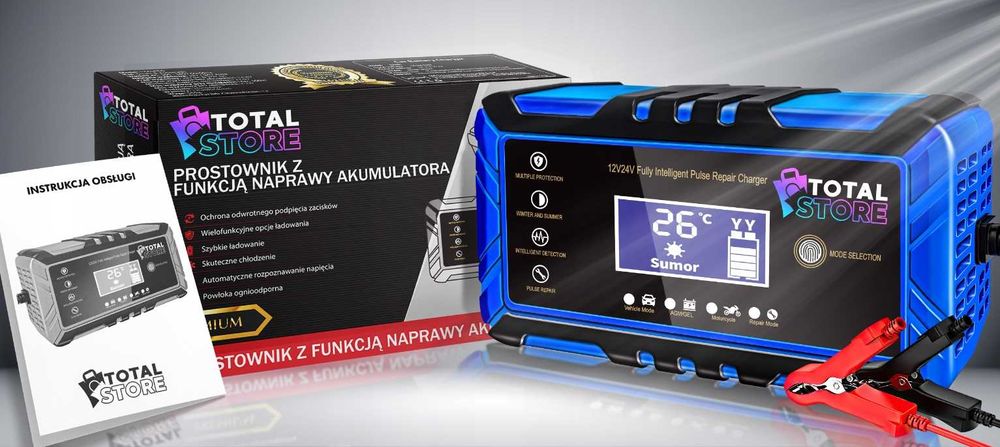 MOCNY PROSTOWNIK Do Akumulatorów Samochodowy Z Funkcją Naprawy