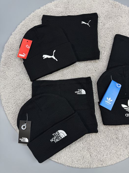Спортивні комплекти шапка + баф на флісі TNF Аді Пум