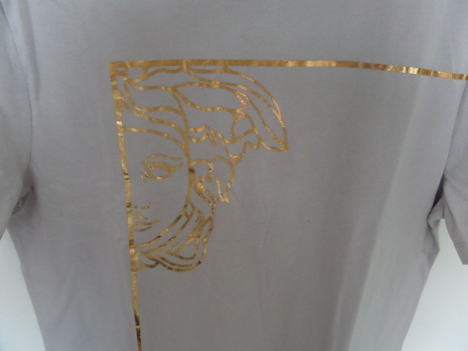 Koszulka T-shirt VERSACE Siwa Złote Logo Nowa Kolekcja XL Mega Design