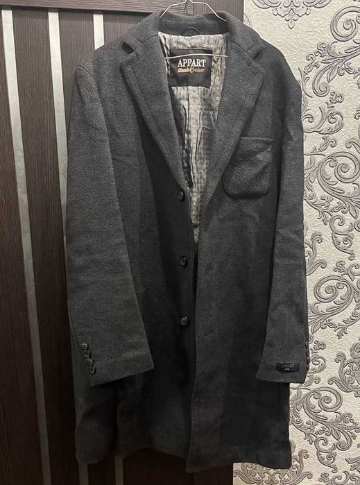 Пальто мужское Appart, серое, шерсть, длинное, осеннее, зимнее, 48